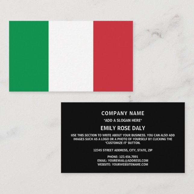 Carte De Visite Drapeau italien, Drapeau italien (Devant / Derrière)