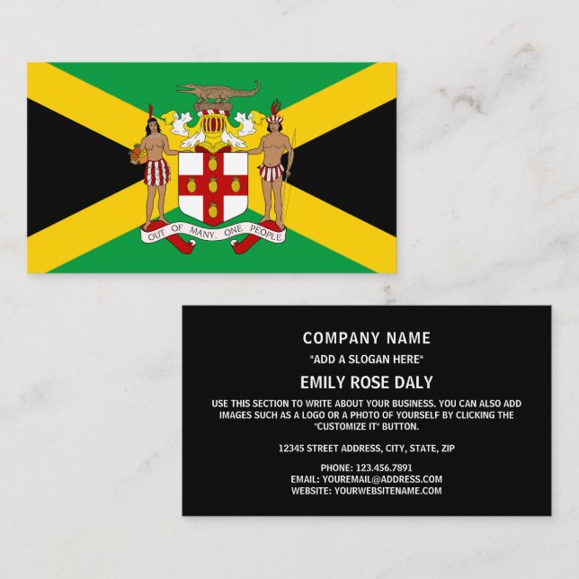Carte De Visite Drapeau jamaïcain et blason, Drapeau jamaïcain (Devant / Derrière)
