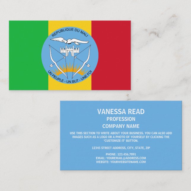 Carte De Visite Drapeau malien et armoiries, Drapeau malien (Devant / Derrière)