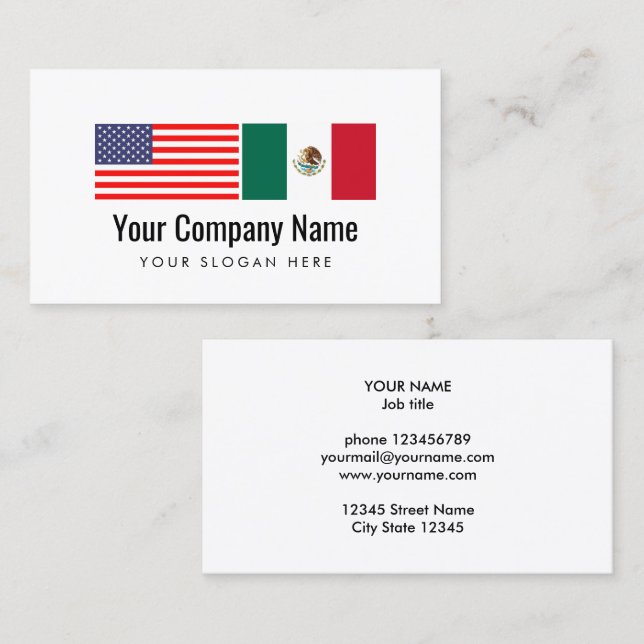 Carte De Visite Drapeau mexicain américain anglais espagnol de (Devant / Derrière)