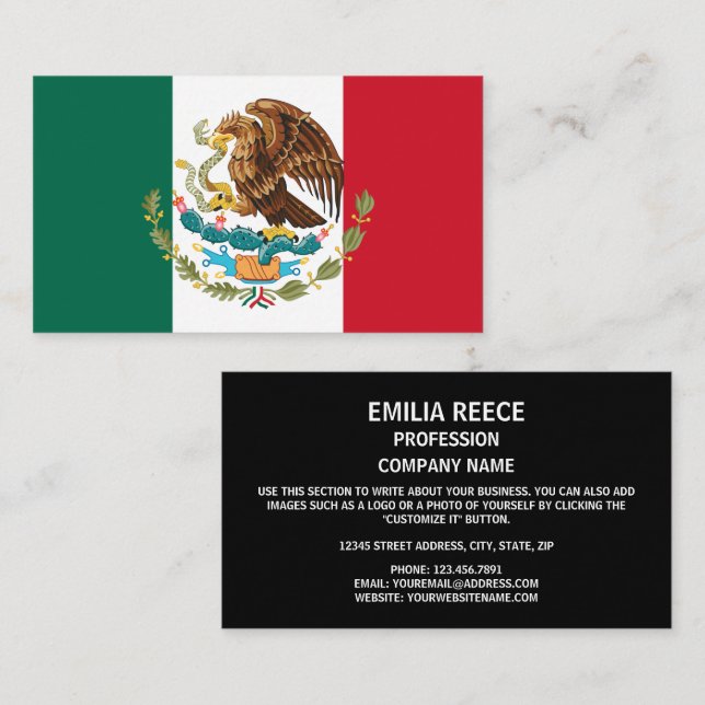 Carte De Visite Drapeau mexicain et armoiries, Drapeau du Mexique (Devant / Derrière)