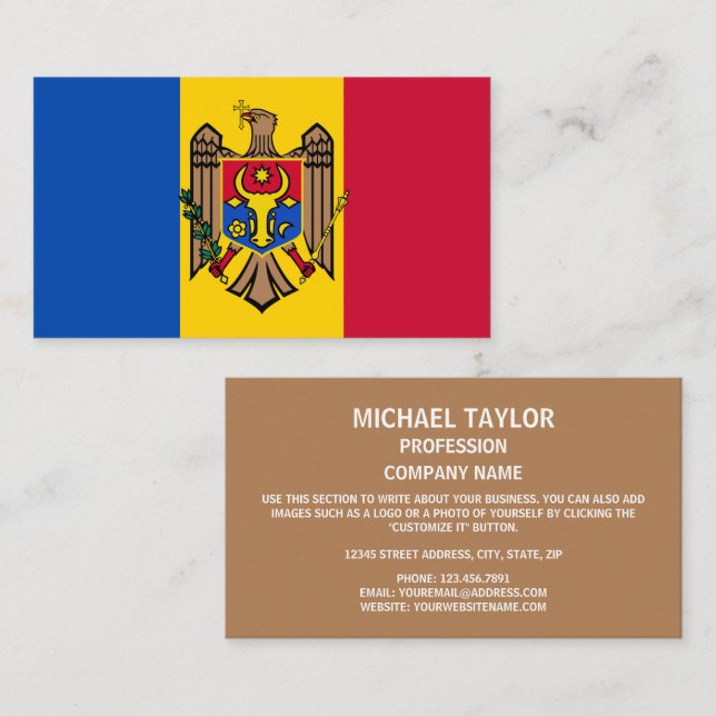 Carte De Visite Drapeau moldave et armoiries, Drapeau de la Moldav (Devant / Derrière)