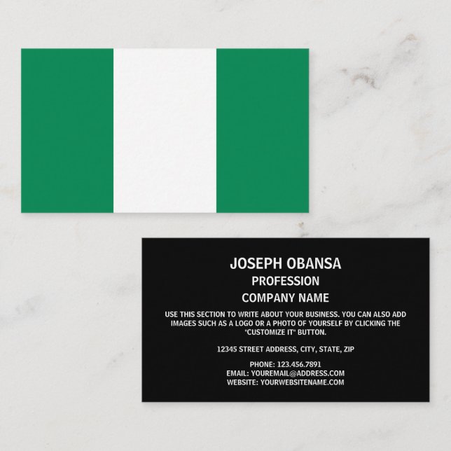 Carte De Visite Drapeau nigérian, Drapeau du Nigeria (Devant / Derrière)