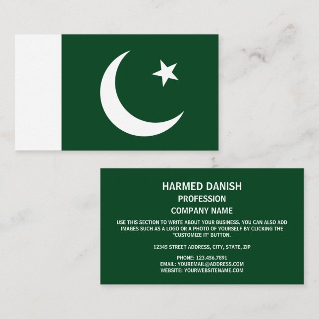 Carte De Visite Drapeau pakistanais, Drapeau du Pakistan (Devant / Derrière)