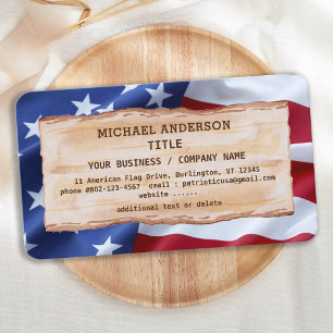 Carte De Visite Drapeau Patriotique Rustique Bois Américain