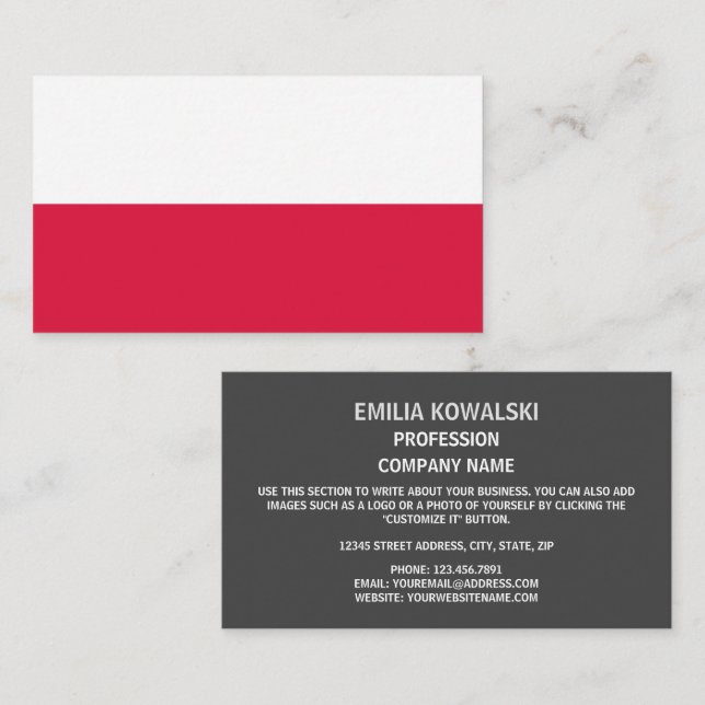Carte De Visite Drapeau polonais, Drapeau de la Pologne (Devant / Derrière)