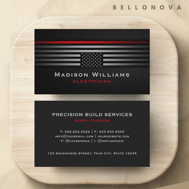 Carte De Visite Drapeau Premium personnalisé noir gris rouge des É (Custom Black Grey Red The USA America Flag Premium Business Card)