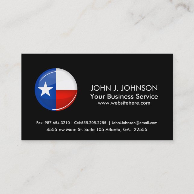 Carte De Visite Drapeau rond brillant du Texas (Devant)