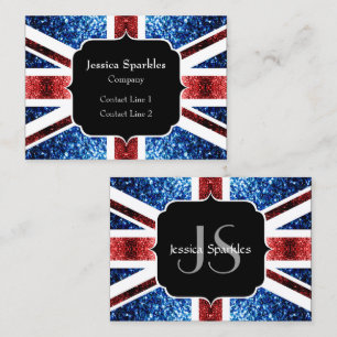 Carte De Visite Drapeau rouge et bleu parties scintillant Monogram