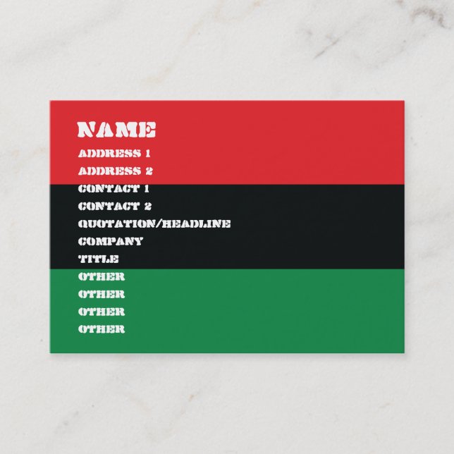 Carte De Visite Drapeau rouge, noir et vert (Devant)