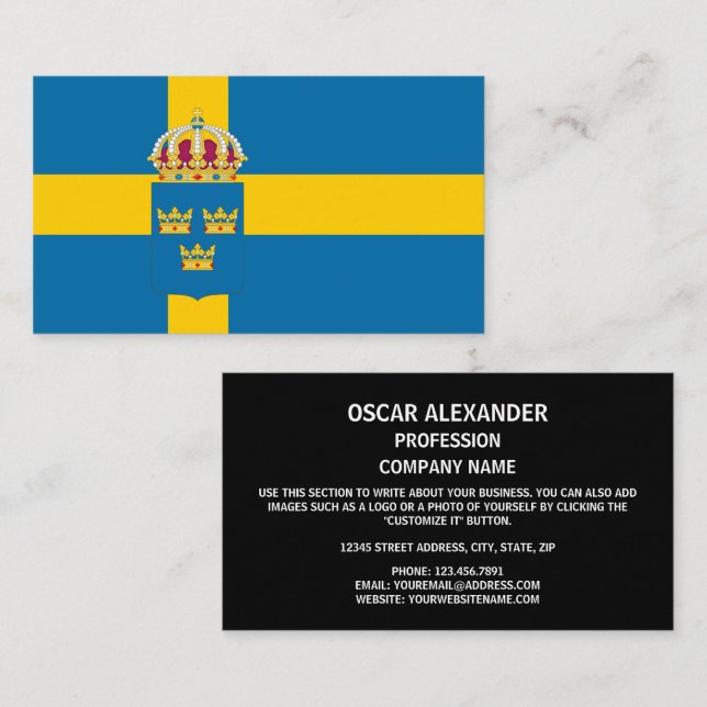Carte De Visite Drapeau suédois et armoiries, Drapeau suédois (Devant / Derrière)