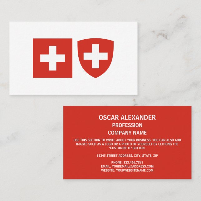 Carte De Visite Drapeau suisse et armoiries, Drapeau suisse (Devant / Derrière)
