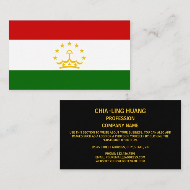Carte De Visite Drapeau tadjik, Drapeau du Tadjikistan (Devant / Derrière)