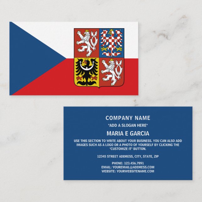 Carte De Visite Drapeau tchèque et armoiries de la République tchè (Devant / Derrière)