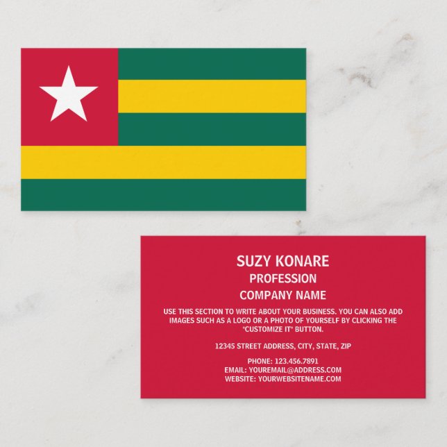Carte De Visite Drapeau togolais, Drapeau du Togo (Devant / Derrière)