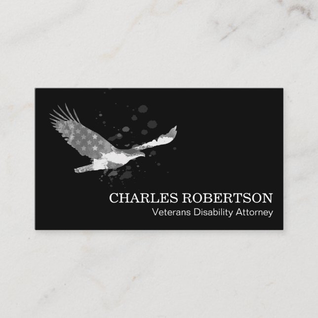 Carte De Visite *~* Drapeau USA American Eagle Grey sur noir (Devant)