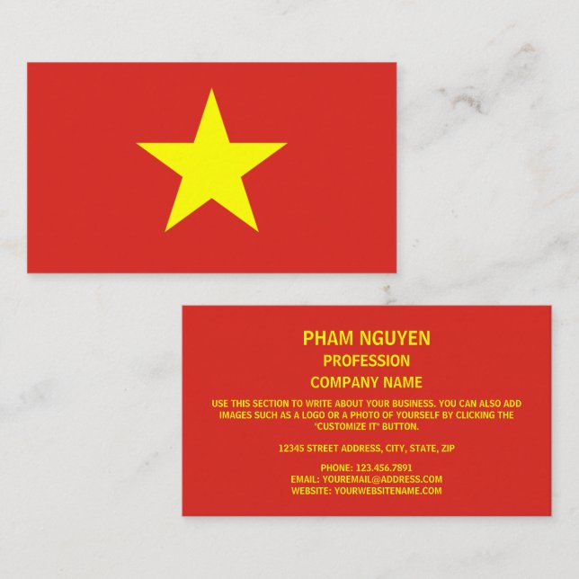 Carte De Visite Drapeau vietnamien, Drapeau vietnamien (Devant / Derrière)