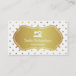 Carte De Visite Dresmaker Seamstress Chic White Gold Pois