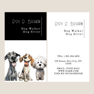 Carte De Visite Drôle chien chiot Walker Sitter noir et blanc