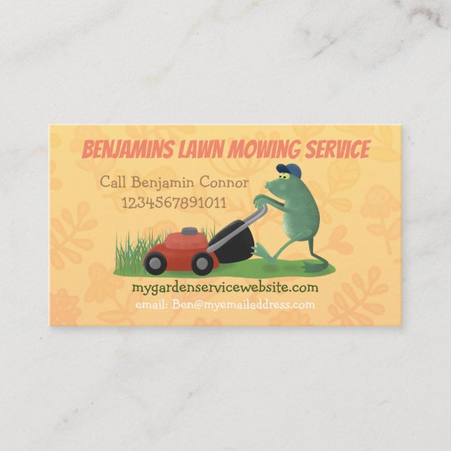 Carte De Visite Drôle grenouille caricature pelouse tondre service (Devant)