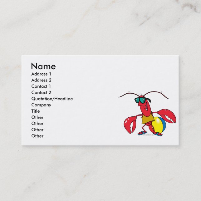 Carte De Visite drôle plage aller homard dessin animé (Devant)