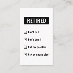 Carte De Visite Drôle sac retraite Humour Retraité Pas mon problèm