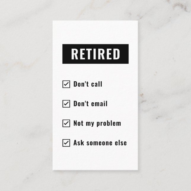 Carte De Visite Drôle sac retraite Humour Retraité Pas mon problèm (Devant)