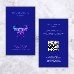 Carte De Visite Drone Pilot Photographie QR Code moderne noir