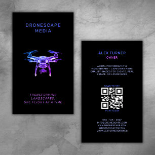 Carte De Visite Drone Pilot UAV Photographie QR Code moderne noir