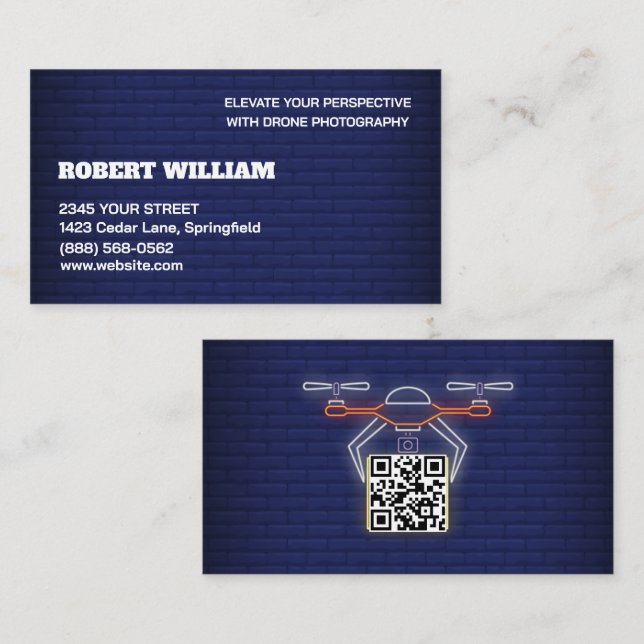 Carte de visite drone QR Code moderne pour la phot (Devant / Derrière)