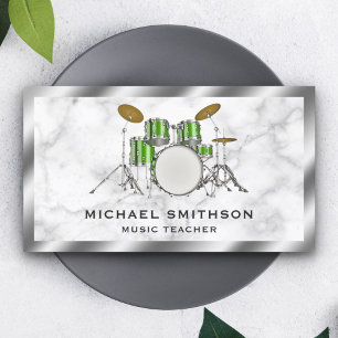 Carte De Visite Drummer en kit de tambour métallique vert Marbre b