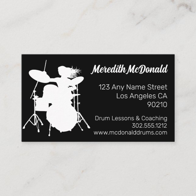 Carte De Visite Drummer Musician Drum Kit Music Teacher Drumming B (Devant)