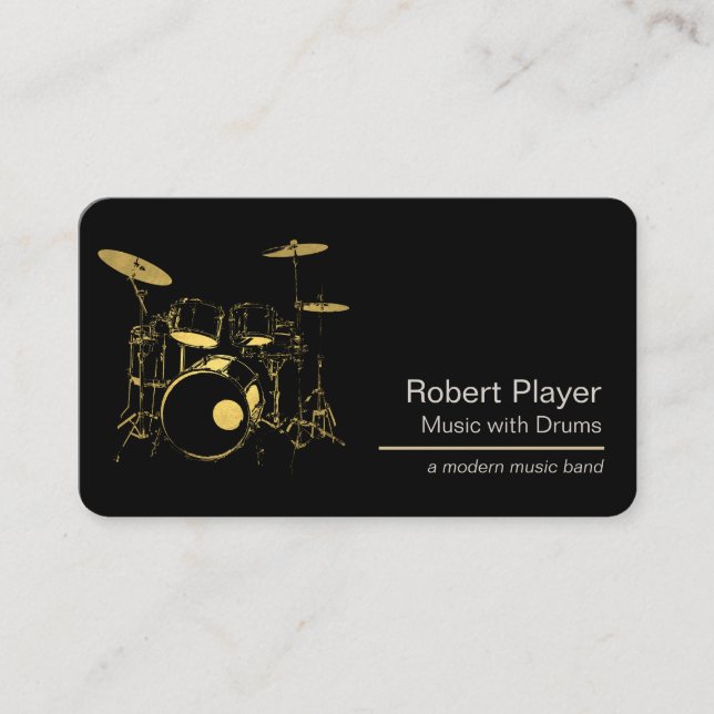 Carte De Visite Drummer Percussionniste Gold Drum Set Music Event (Devant)