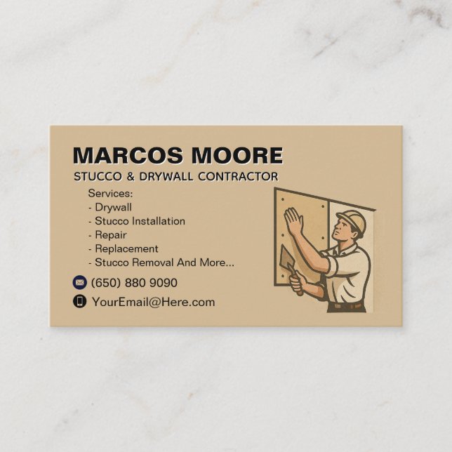 Carte De Visite Drywall and Stucco Business Card Template Plaster (Devant)