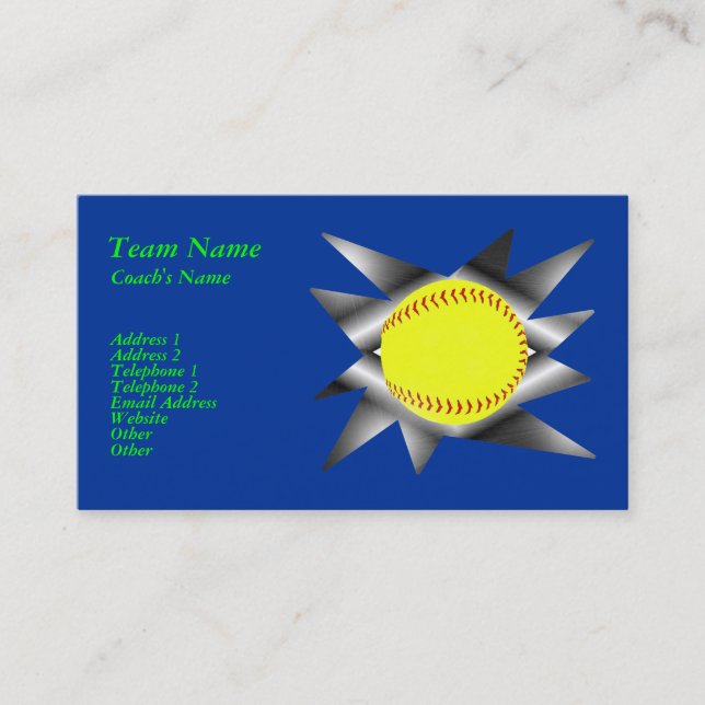 Carte de visite du base-ball de Fastpitch (Devant)