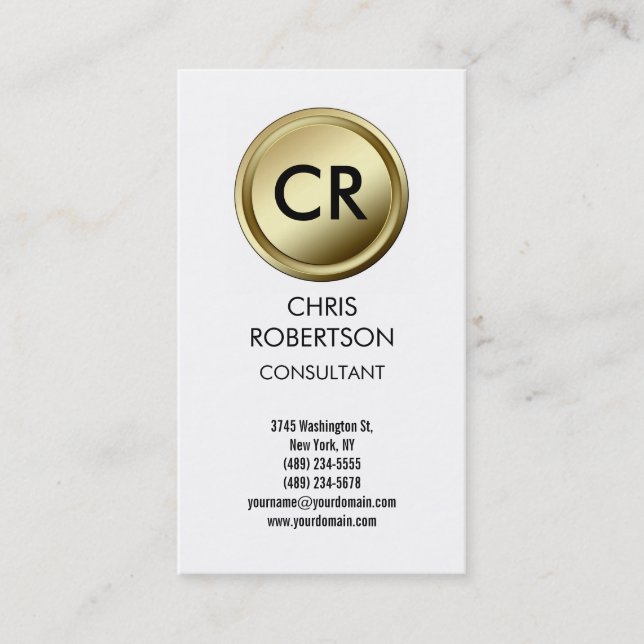 Carte de visite du bouton rond noir blanc Monogram (Devant)