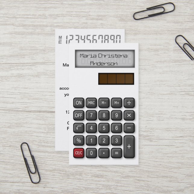 Carte de visite du calculateur financier (blanc) (Devant/Arrière en situation)