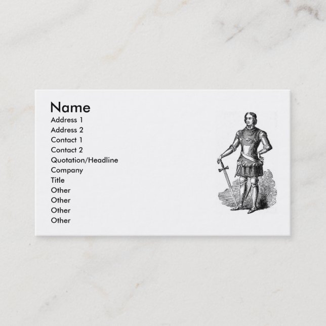 Carte de visite du Chevalier médiéval (Devant)
