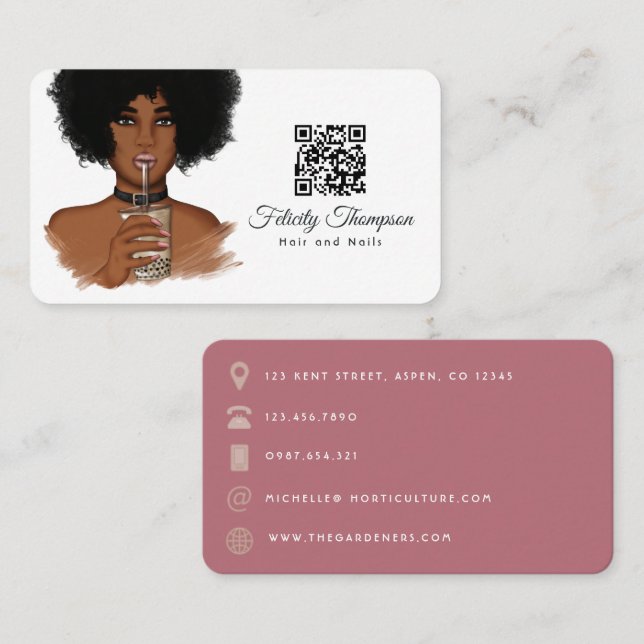 Carte de visite du code QR de Coiffeur afro-améric (Devant / Derrière)