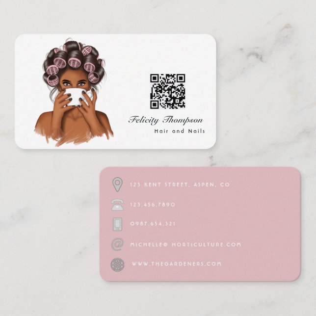 Carte de visite du code QR de Coiffeur afro-améric (Devant / Derrière)