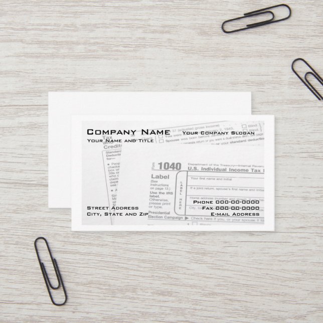 Carte de visite du formulaire fiscal fédéral prépa (Devant/Arrière en situation)