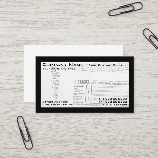 Carte de visite du formulaire fiscal fédéral prépa (Devant/Arrière en situation)