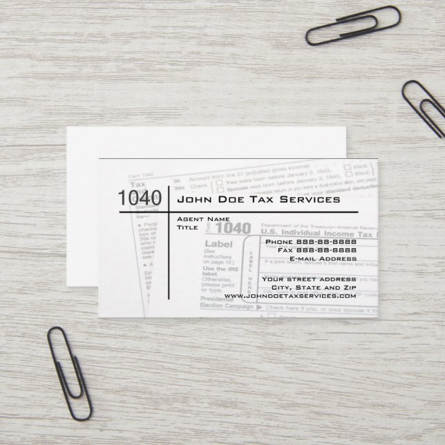 Carte de visite du formulaire fiscal fédéral prépa (Devant/Arrière en situation)