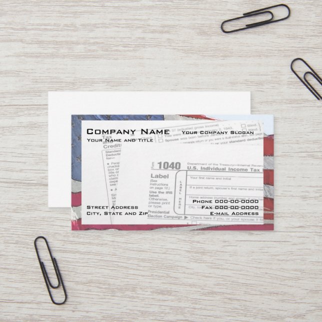 Carte de visite du formulaire fiscal fédéral prépa (Devant/Arrière en situation)