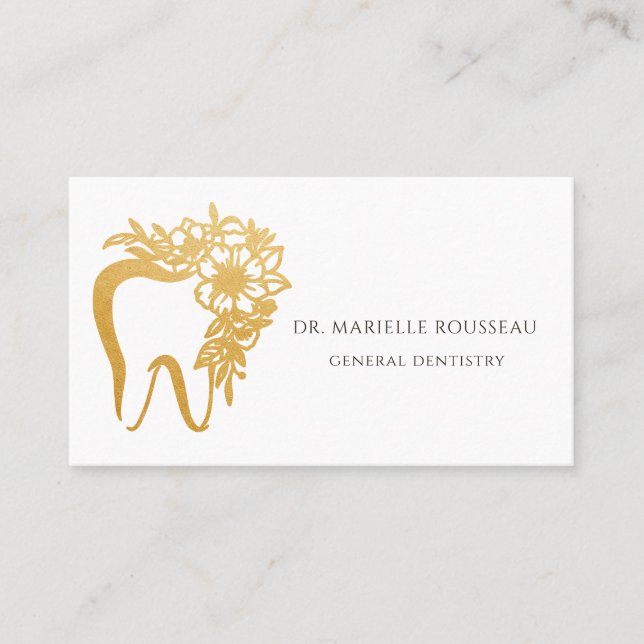 Carte de visite du logo Dentist Tooth Floral Gold (Devant)