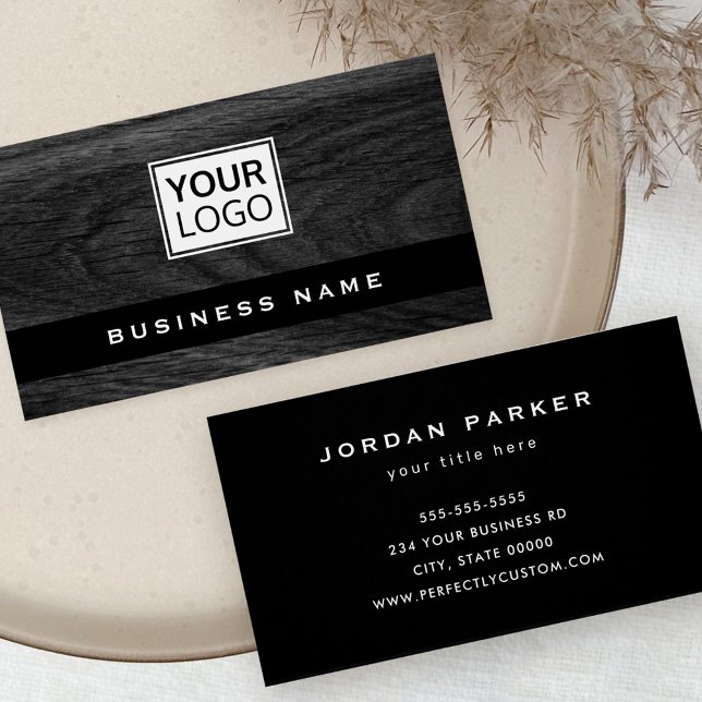 Carte de visite du logo personnalisé en bois foncé (Créateur téléchargé)