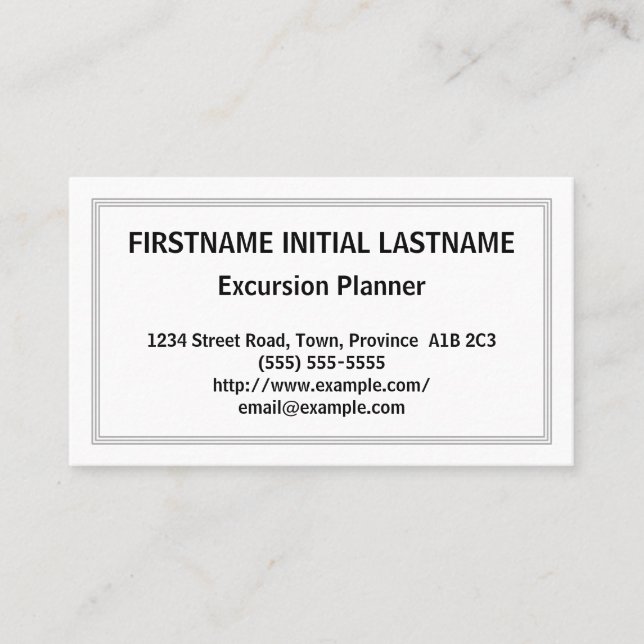 Carte de visite du planificateur d'excursions prop (Devant)
