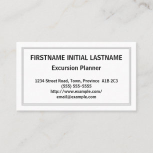 Carte de visite du planificateur d'excursions prop