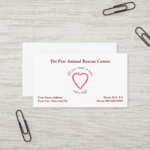 Carte de visite du refuge de sauvetage animal