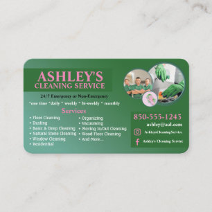 Carte de visite du service de nettoyage rose et ve